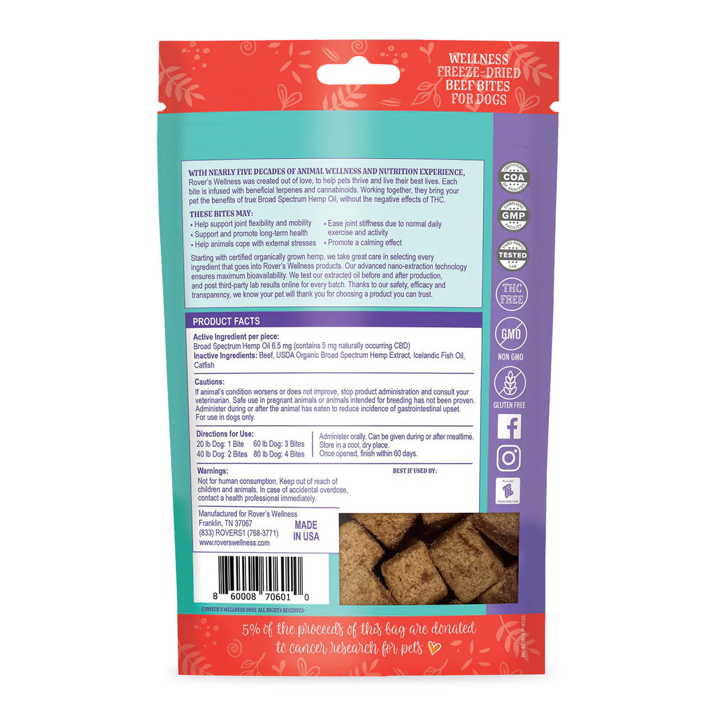 Rover's Canine Wellness Freeze-Dried Bites - Beef (Contains 5MG CBD) 2 oz