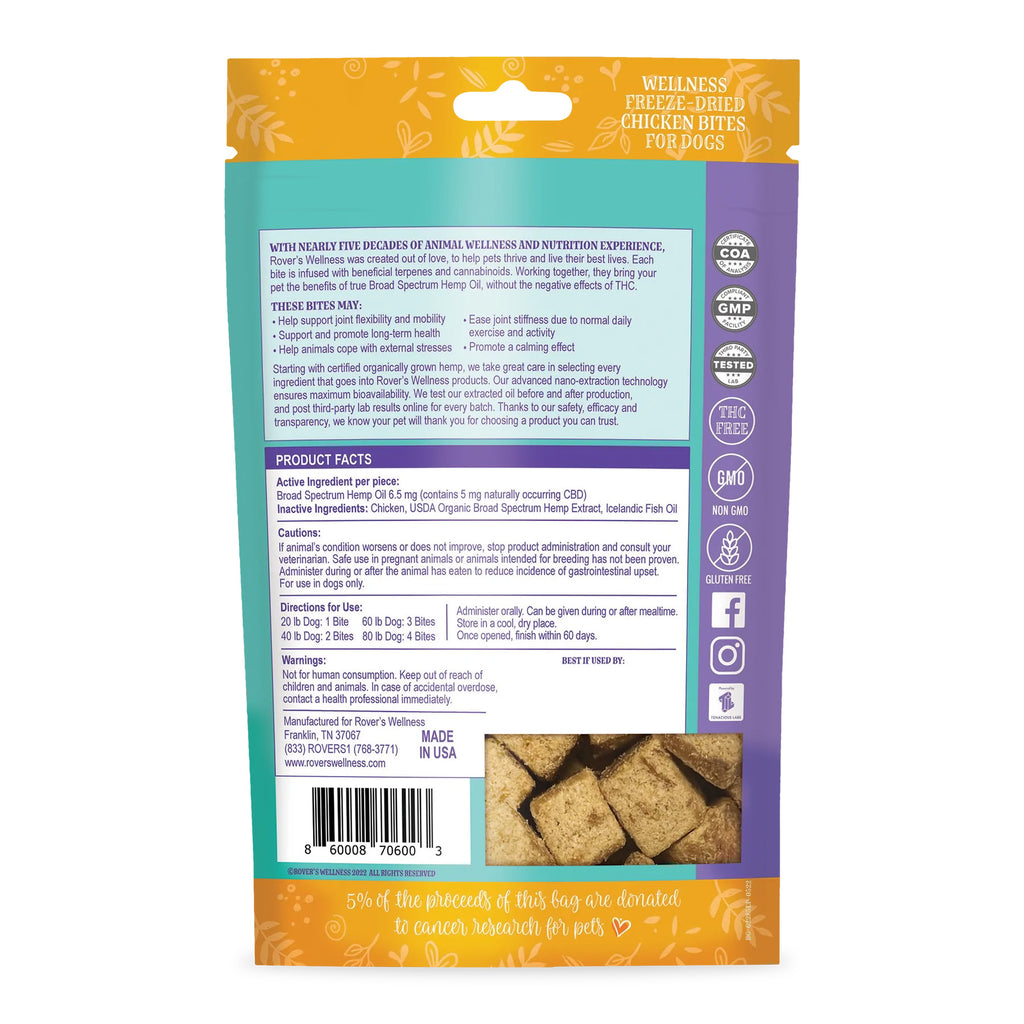 Rover's Canine Wellness Freeze-Dried Bites - Chicken (Contains 5MG CBD) 2 oz